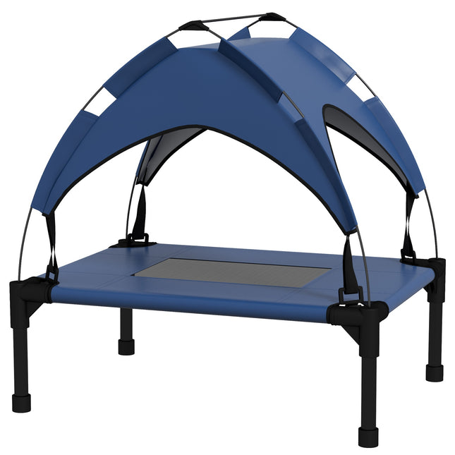 Outdoor raised dog bed with canopy, breathable fabric
