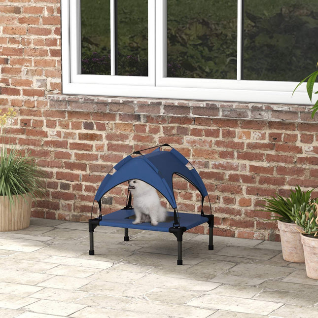 Outdoor raised dog bed with canopy, breathable fabric