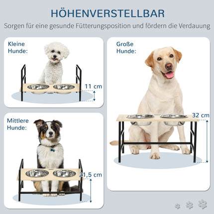 Adjustable elevated dog bowl with stainless steel stand