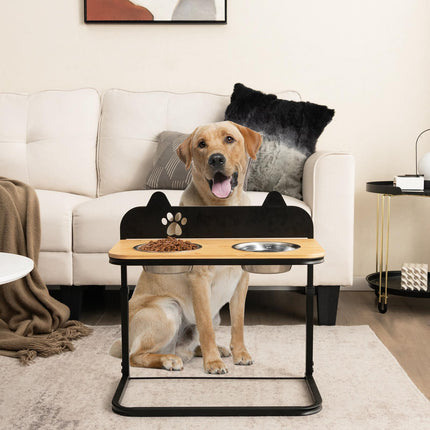 Elevated Dog Bowl Stand, 2 Stainless Bowls, Adjustable