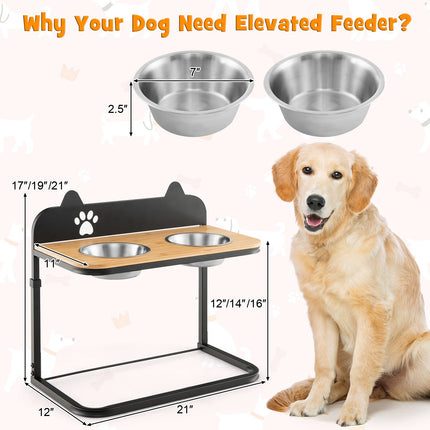 Elevated Dog Bowl Stand, 2 Stainless Bowls, Adjustable