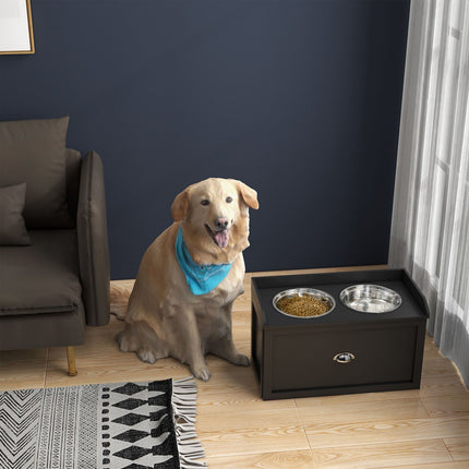 Elevated Dog Bowl Stand with Storage Drawer, Stainless Steel