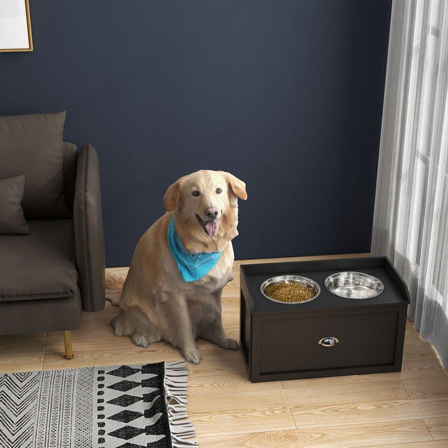 Elevated Dog Bowl Stand with Storage Drawer, Stainless Steel