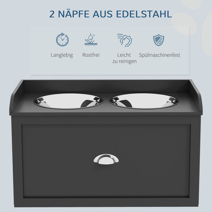 Elevated Dog Bowl Stand with Storage Drawer, Stainless Steel