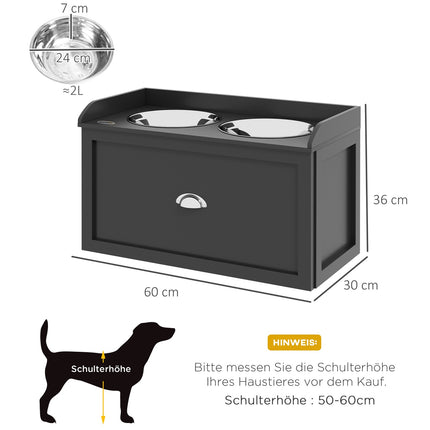 Elevated Dog Bowl Stand with Storage Drawer, Stainless Steel