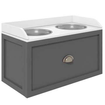 Elevated Dog Feeder with Storage & 2 Stainless Bowls, White