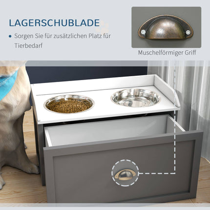 Elevated Dog Feeder with Storage & 2 Stainless Bowls, White