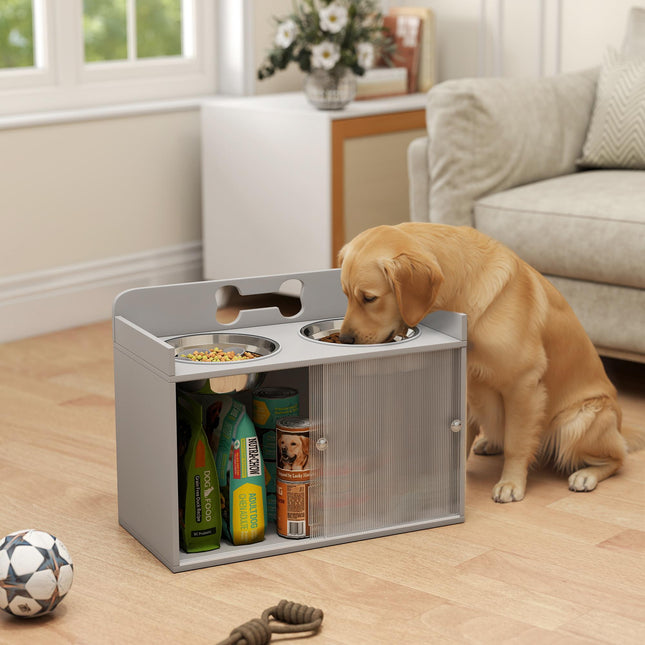 Elevated Dog Feeding Station with 2 Bowls, MDF & Stainless Steel