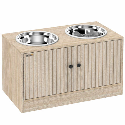 Elevated Dog Feeding Station with 2 Stainless Steel Bowls, Storage Cabinet