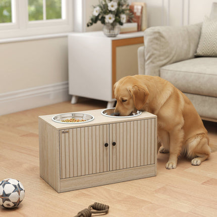 Elevated Dog Feeding Station with 2 Stainless Steel Bowls, Storage Cabinet