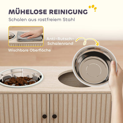Elevated Dog Feeding Station with 2 Stainless Steel Bowls, Storage Cabinet