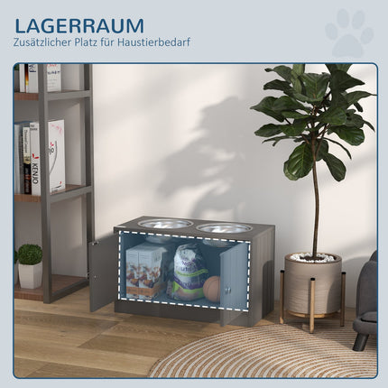 Elevated Dog Feeding Station with Storage, Stainless Bowls