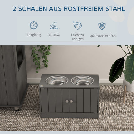 Elevated Dog Feeding Station with Storage, Stainless Bowls