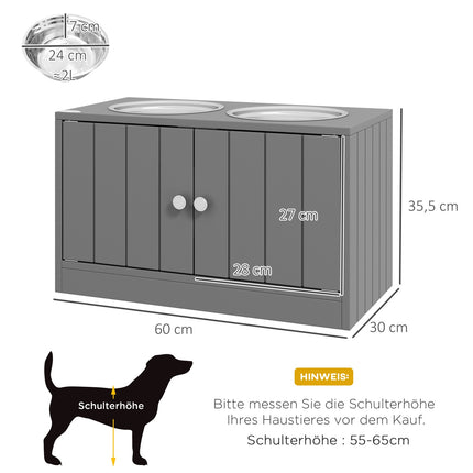 Elevated Dog Feeding Station with Storage, Stainless Bowls