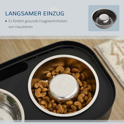 Adjustable elevated dog feeding station with 2 stainless steel bowls