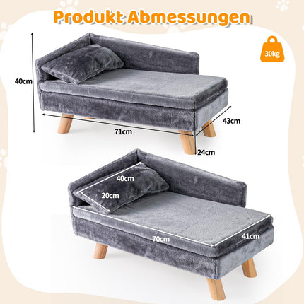 Elevated Pet Sofa Bed with Removable Cushion, Gray