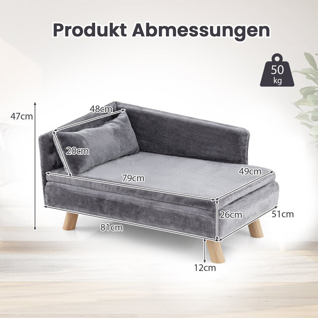 Elevated Pet Sofa for Small & Medium Dogs, Cats, Gray