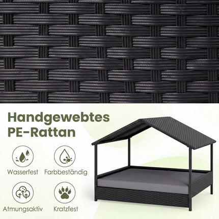Elevated Rattan Dog Sofa with Canopy for Pets Up to 60kg