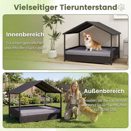 Elevated Rattan Dog Sofa with Canopy for Pets Up to 60kg