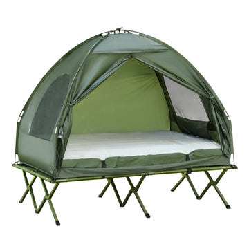 Elevated camping dome tent with air mattress, 193 x 136 x 178 cm