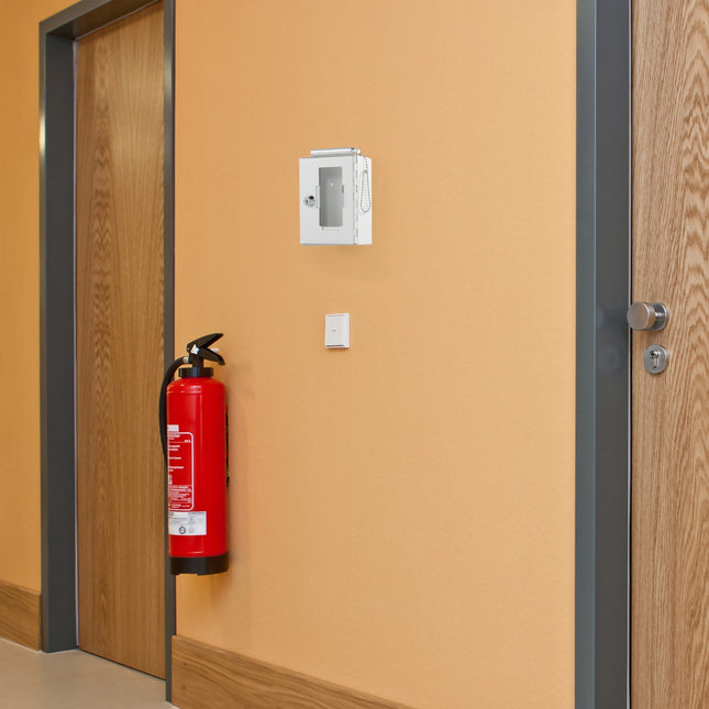 Emergency Key Box with Hammer – White, Wall-Mounted