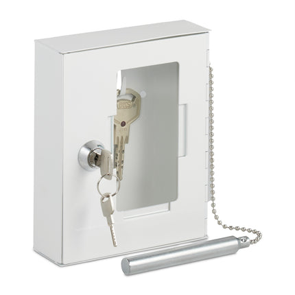 Emergency Key Box with Hammer – White, Wall-Mounted