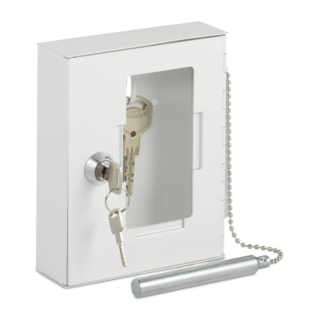 Emergency Key Box with Hammer – White, Wall-Mounted