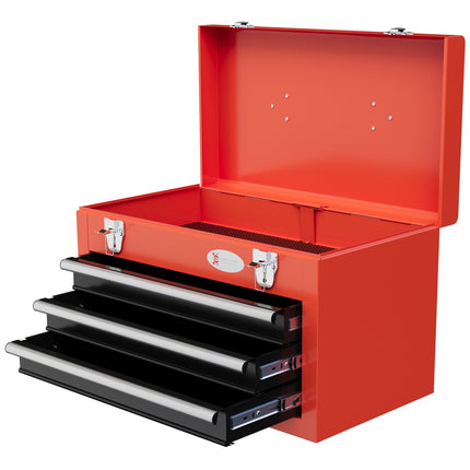 Red steel tool box with 3 drawers - 45 x 24 x 27 cm