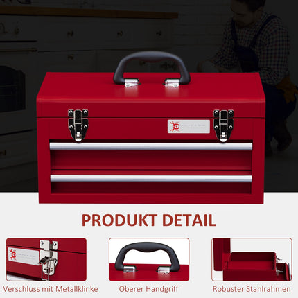 Steel tool box with drawers and lock, 46x24x22 cm