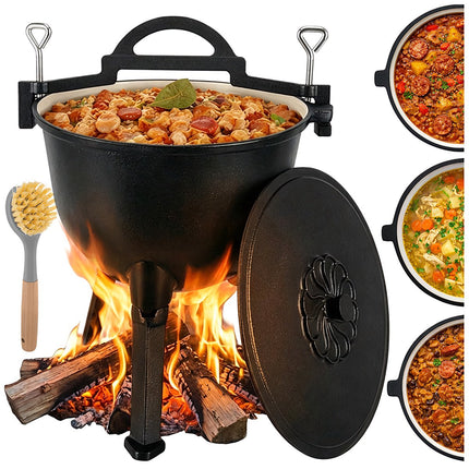 Enameled Cast Iron Cauldron 10L with Lid and Legs