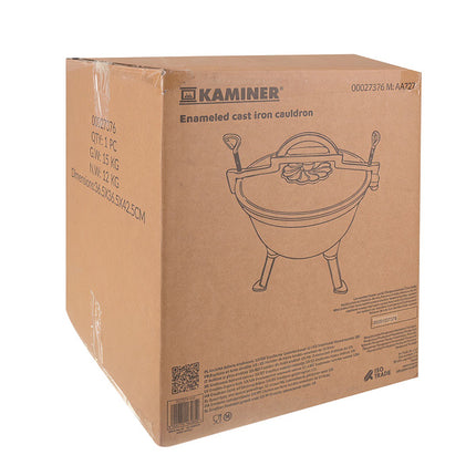 Enameled Cast Iron Cauldron 10L with Lid and Legs
