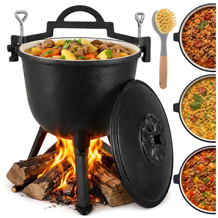 Enameled Cast Iron Cauldron 8L for Campfire Cooking