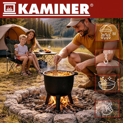 Enameled Cast Iron Cauldron 8L for Campfire Cooking