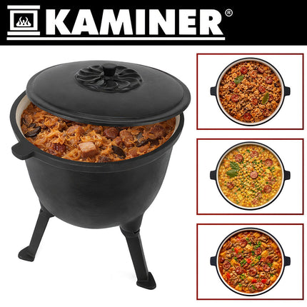 Enameled Cast Iron Cauldron 8L for Campfire Cooking
