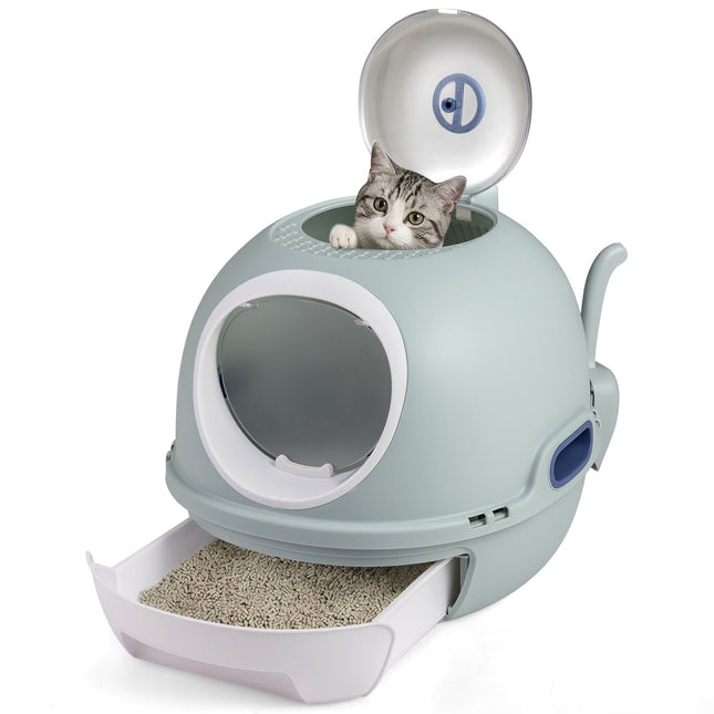 Enclosed Cat Litter Box with Tray & Scoop, Blue