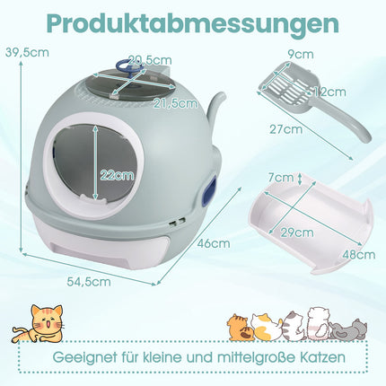 Enclosed Cat Litter Box with Tray & Scoop, Blue