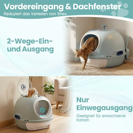 Enclosed Cat Litter Box with Tray & Scoop, Blue