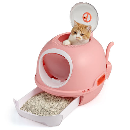 Enclosed Cat Litter Box with Tray & Scoop, Pink