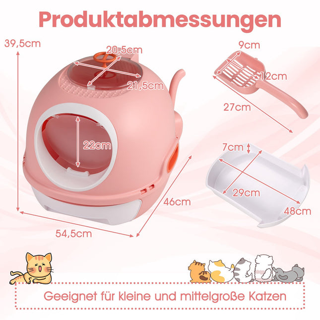 Enclosed Cat Litter Box with Tray & Scoop, Pink