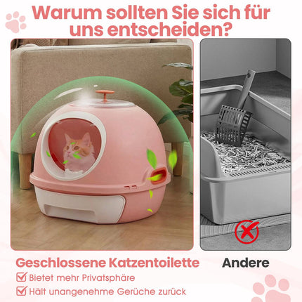 Enclosed Cat Litter Box with Tray & Scoop, Pink