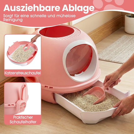 Enclosed Cat Litter Box with Tray & Scoop, Pink