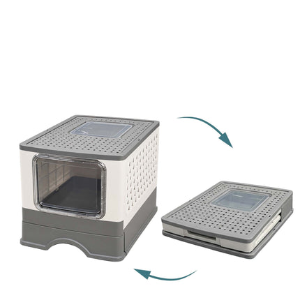 Enclosed Cat Litter Tray with Drawer, Foldable Design