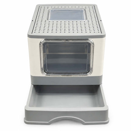 Enclosed Cat Litter Tray with Drawer, Foldable Design