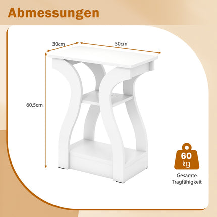 End Tables Set with Charging Station, 3-Tier, White