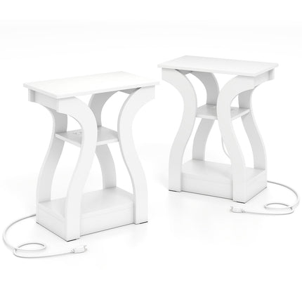 End Tables Set with Charging Station, 3-Tier, White