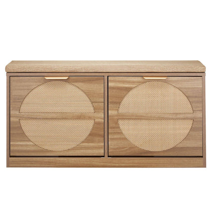 Entryway Shoe Bench With Cushion, Rattan Flip Drawers