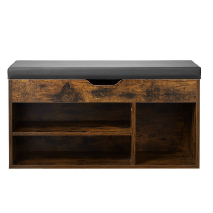 Entryway Shoe Bench With Lift-Top Storage, 3 Cabinets, Cushion Seat