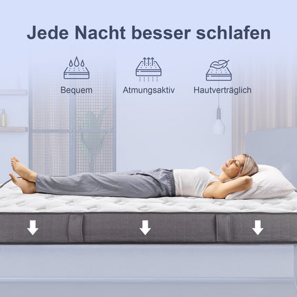 Ergonomic 7-Zone Mattress 90x200 cm, Washable Cover