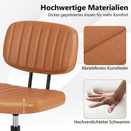 Ergonomic Armless Office Chair, Brown Faux Leather