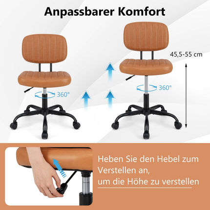 Ergonomic Armless Office Chair, Brown Faux Leather
